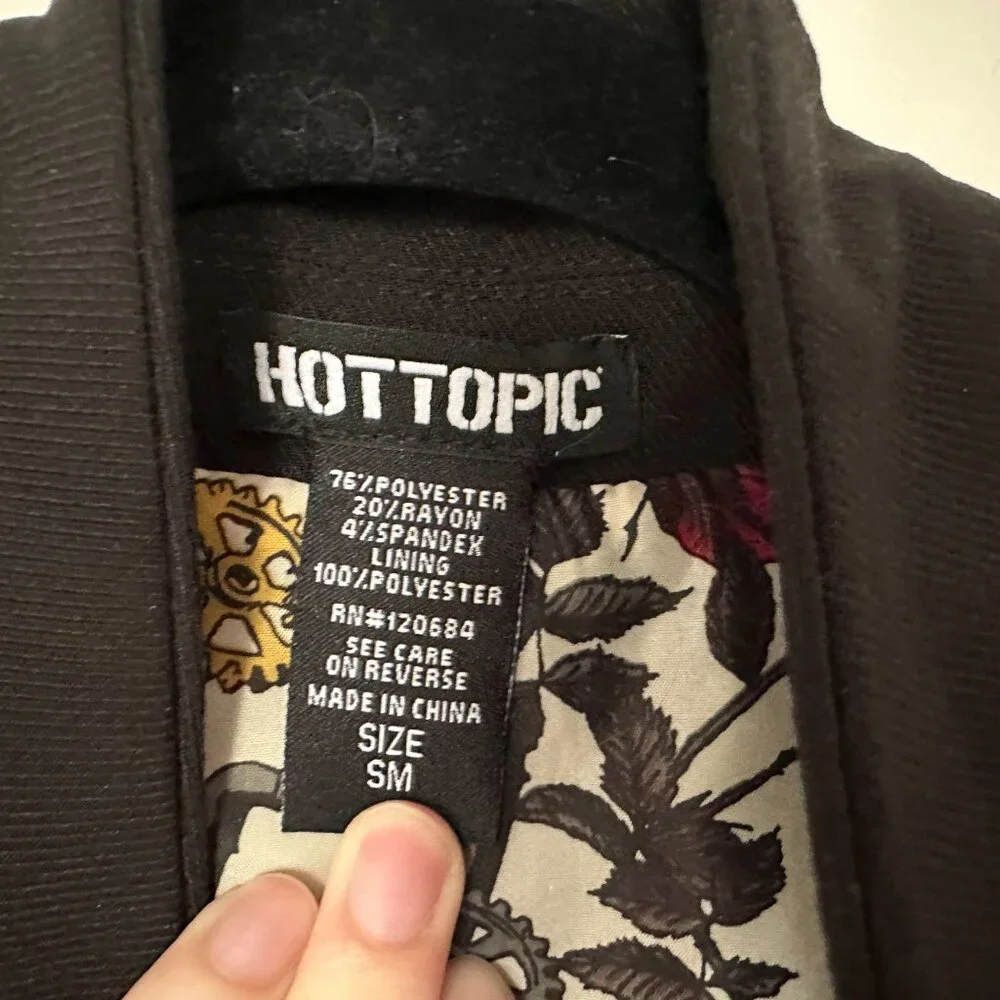 Hot Topic Steampunk Goth Roses Gears Snap Front Split Back Long Vest Small - Picture 5 of 10